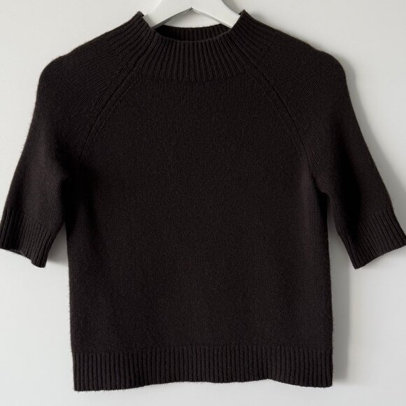 Theory Chocolate Brown Cropped Cashmere Short Sleeve Sweater – Size 4 Equivalent - Picture 1 of 4